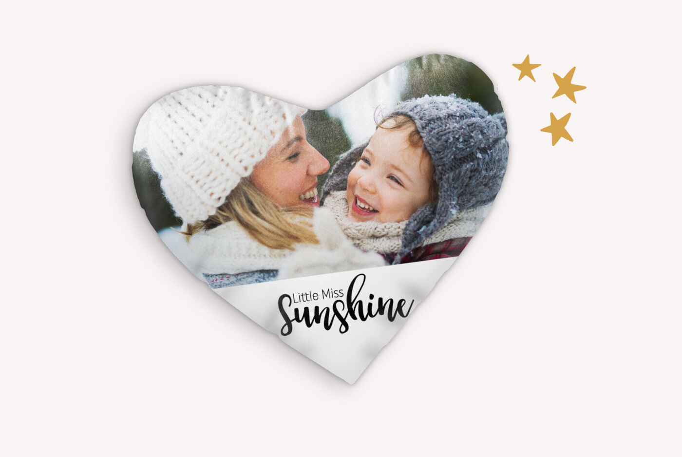 Herzförmige Grußkarte mit Wintermotiv und den Worten 'Little Miss Sunshine' in schöner Schrift
